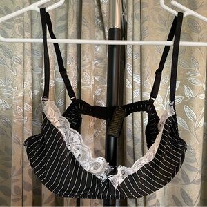 Chic Black and White Striped Lace Bra